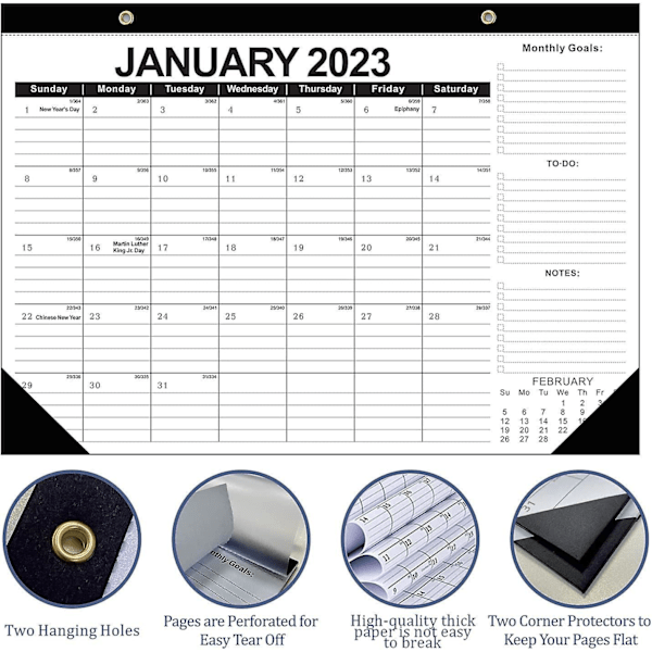 2023-2024 Skrivebords Kalender, 18 Måneder Skrivebords Kalender/Vægkalender Combo, 17\" x 12\", Januar 2023-Juni 2024, Fremhæv Helligdage, Planlægningskalender, Tyk P