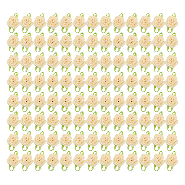 450 st mini sidenband rosor dekoration båge blomma med blad prydnad för DIY sömnad hantverk beige
