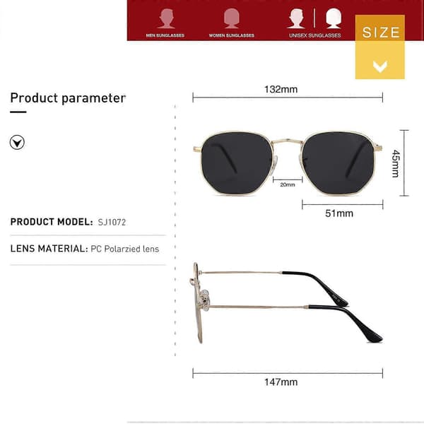 Small Square Polarized Sunglasses for Men and Women Polygon Mirror Lens Black