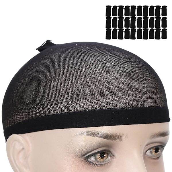 30st Professionell Strumpa Peruk Cap Stretchig Elastisk Tvättbar Portabel Hårnät Set Svart