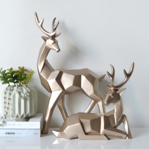 2 stk Moderne Resin Deer Statue Skulptur Hjem Desktop Skab Ornamenter Dekoration (Gylden)