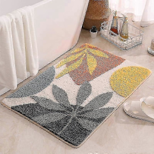 Badrumsmattor Mjuka Söta Lövmattor för Badrumsgolv Halkfria Tvättbara Badrumsmattor Set 16x24 Vattenabsorberande & Hållbar Duschgolvsmatta