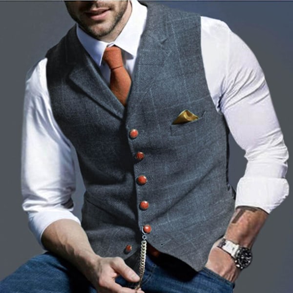 Slim Fit Business Waistcoat for Men with Lattice Design XXL Gray