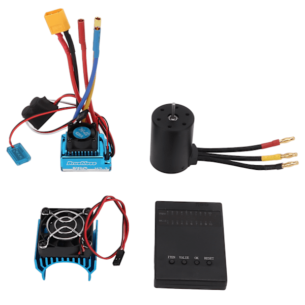 3650 2300KV Borstlös Motor + 120A Borstlös ESC XT60-kontaktversion + Programmeringskort + Motorkylfläktsats för 1/8 1/10 RC-bil