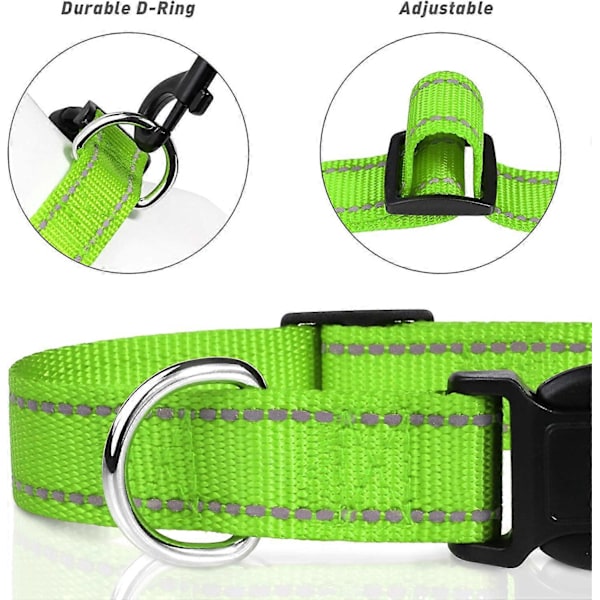 Reflekterende nylon hundehalsbånd, justerbart klassisk hundehalsbånd til hvalpe/ekstra små/små/mellemstore/store hunde. Grøn