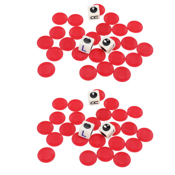 2 Set Vänster Höger Mitt Dice Game 16mm Med 3 Tärningar 24 Chips För Familjekvällar Vänner Sammankomster Spel Fester Röd