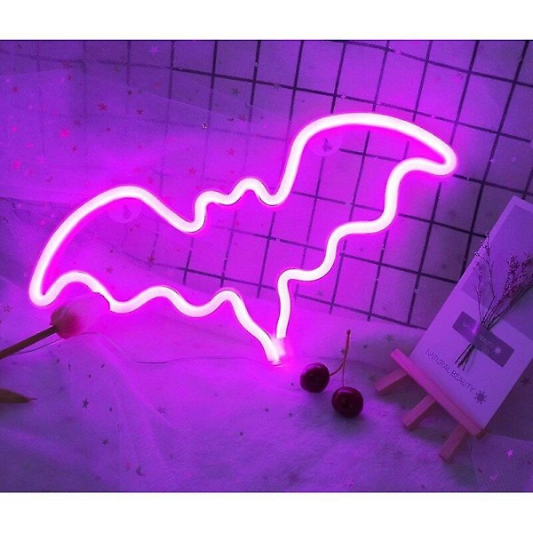 Neon Lys, LED Flagermusformet Skilt Dekorationslys, Vægdekoration til Jul, Fødselsdagsfest, Børneværelse, Stue, Bryllupsfest Dekoration (Pink Farve)
