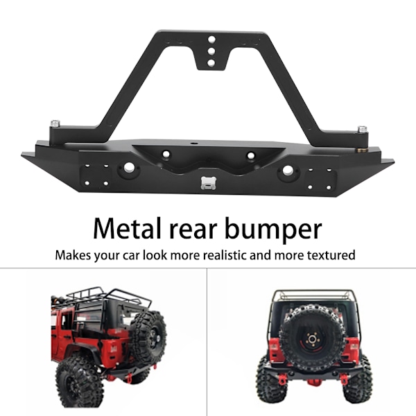 Metall bakre støtfanger med reservedekkstativ LED-lys passer til Traxxas SCX10 90046 bil Svart