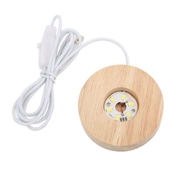 LED-ljusbas USB-gränssnitt Ekträmaterial Rund 2cm/0,8in Tjocklek Lysande Dekorativ Displaylampa för Hem 5V Varm Ljusbas
