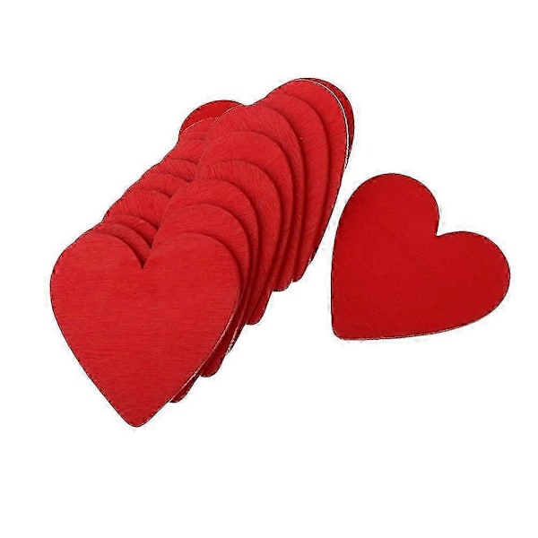 50 stk. 3 cm Røde Hjerteformede Træskiver Håndværkstilbehør Træstykker Ornament Bryllup DIY Materiale Træchip TA