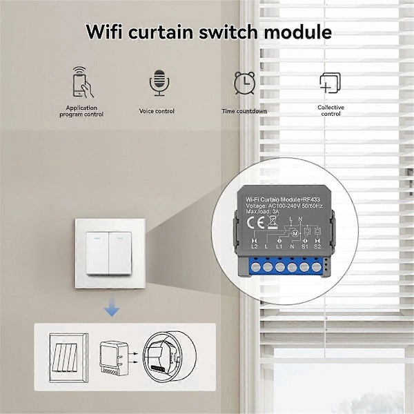 2 stk. Tuya WiFi Smart Gardin Switch Modul med RF433 Fjernbetjening
