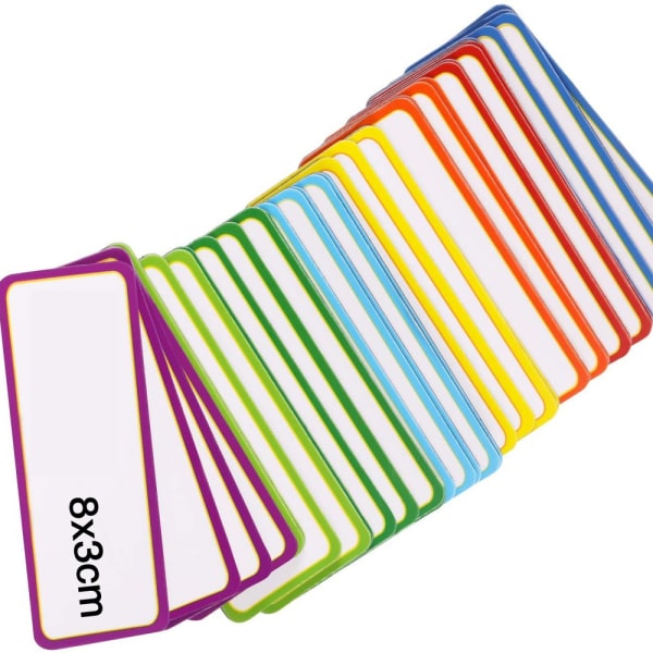 54 magnetiske navneklistremerker, 9 farger - 8cm * 3cm - lyse farger Skrivbare magnetklistremerker