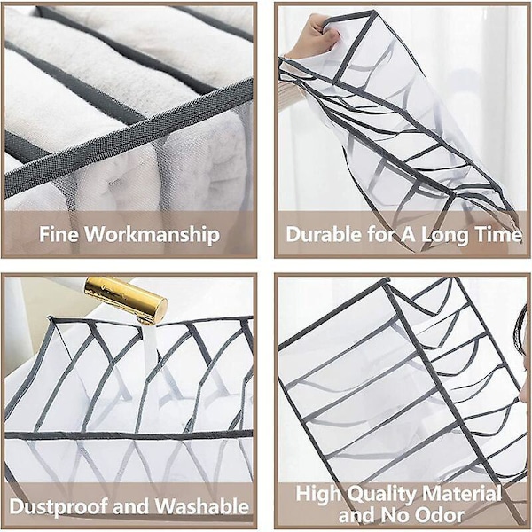 Tøj Skuffe Organizer, Foldbar Mesh Opbevaringsboks, Skabs Organizer med Rum, Skabs Opbevaringspose til Jeans og Skjorter, 7+9 Gitre