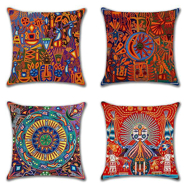 Set med 12 Kuddfodral 45 x 45 cm Dekorativa Etniska Mönster Mjuka Kuddfodral för Hem Vardagsrum Sovrum Soffa (12 Olika Stilar)