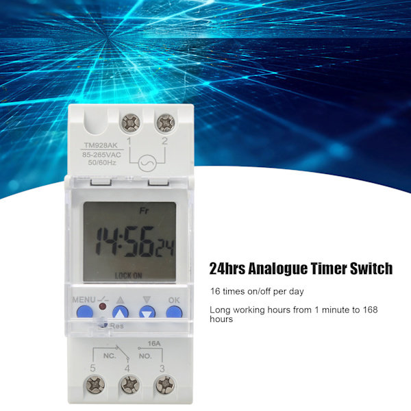 Digital Analog Timer Switch DIN-skena Storbildsskärm Programmerbar 85‑265V 16A-Vit-1 stycke