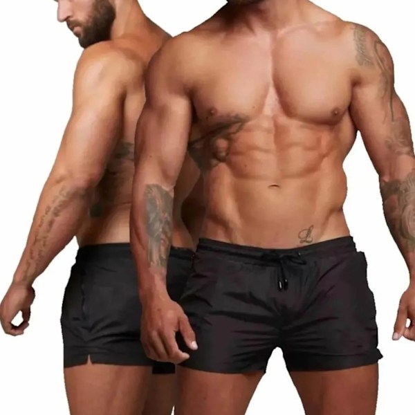 Herr Gym Shorts Svettabsorberande Andningsbar Snabbtorkande Träningsshorts med Sidofickor för Löpning Tyngdlyftning Strand Svart M