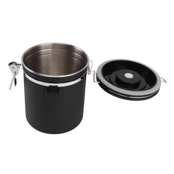 1,5L Kaffebeholder Kaffebeholder med Ske Dato Tracker Rustfrit Stål Alsidig Lufttæt Fødevareopbevaringsbeholder til Køkken Sort