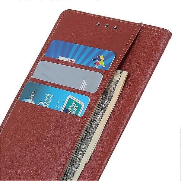 Compatible with Sony Xperia 10 VI Magnetic Case Wallet Leather Phone Case with Litchi Texture Brown