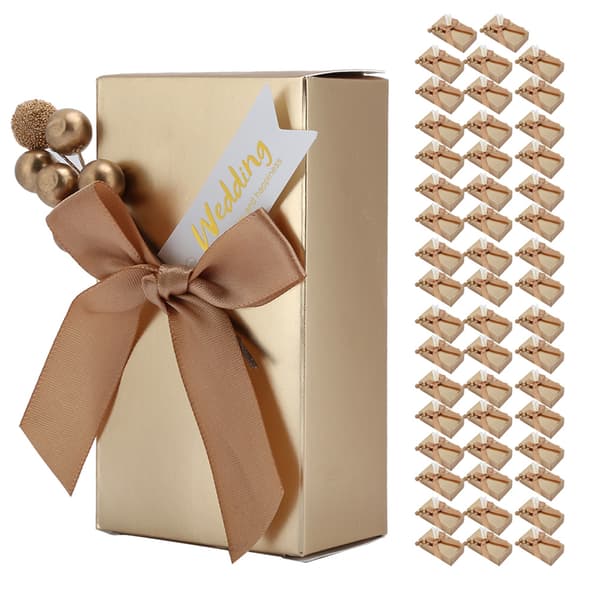 50 st Bröllopsgåvor Godis Souvenirer Present Papper Presentförpackning för Bröllop med Rosettguld