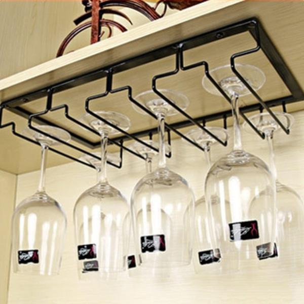 Vinstangsholder Sort 4 Slot Jern Wire Samlet Design Korrosionsbestandig Nem Rengøring Glasopbevaring Hanger til Bar