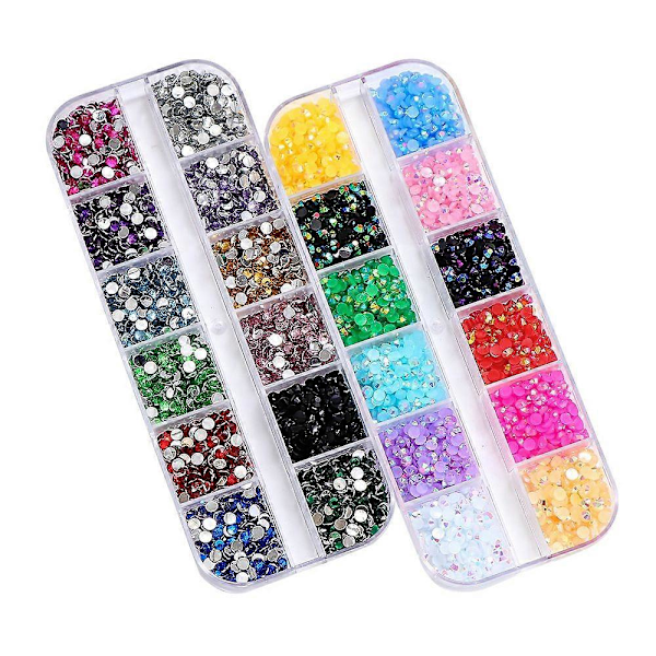 2400 st AB Jelly Rhinestones Set 2mm Färgglada Runda Resin Flatback för DIY 3D Nagelkonst Dekoration AB 2mm