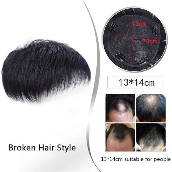 Herre Naturlig Sort Kort Paryk Lige Paryk Hår Clip-on Toupee (B)