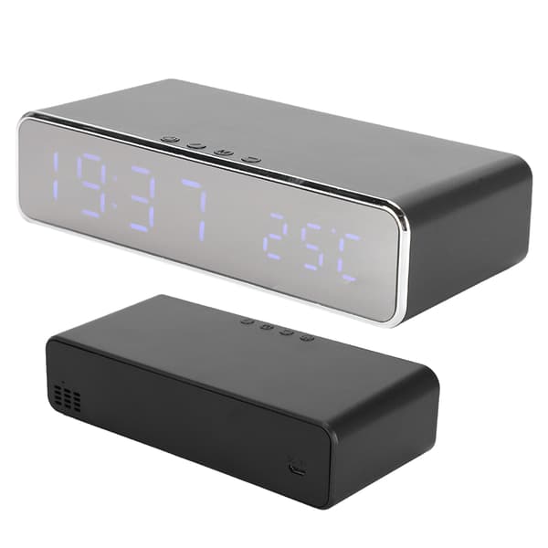 Multifunktionel trådløs oplader USB Digital LED skrivebordsvækkeur termometer til Xiaomi Sølv