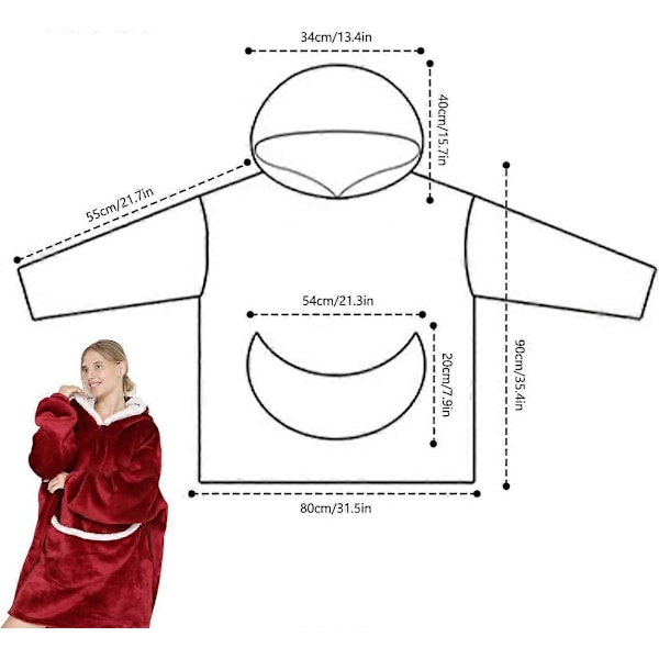 Bærbar Blanket Oversized Hoodie Sweatshirt Fluffy Blød Varm Flanel Hætte Blanket Pullover