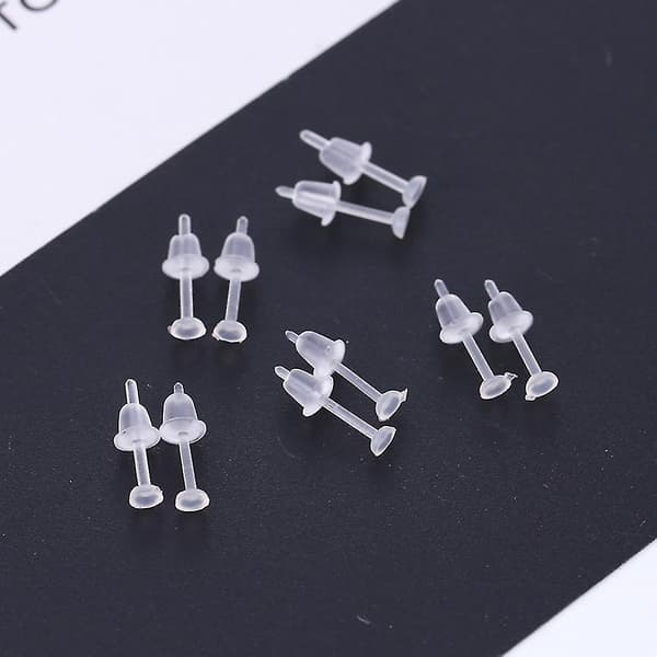 100 Set Plastic Earring Studs & Backs Hypoallergenic Clear Ear Studs