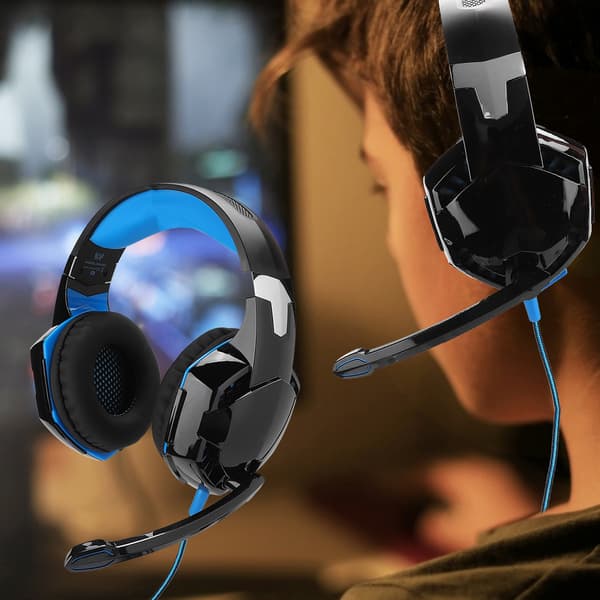 G9000 Gaming Headset Kablet Belysning Hovedtelefon med Mikrofon til PC Computerspil Sort og blå (ZXG50031)