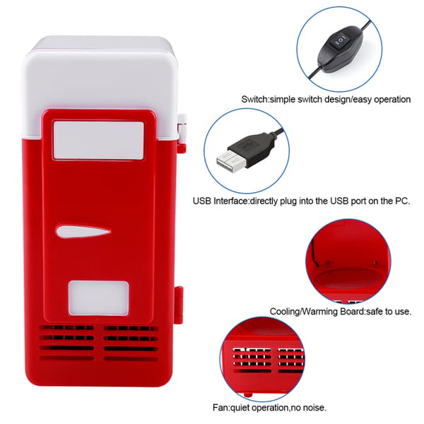 LED Mini USB Kylskåp Drycker Burkar Kylskåp och Värmare Röd