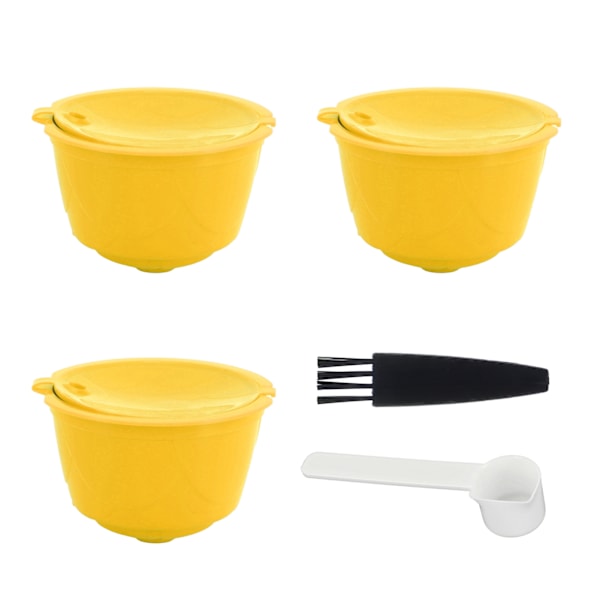 Kaffe Maskin Kapsel Kit Gjenbrukbar Kaffe Filter Kopp Tilbehør Passer for DOLCE GUSTO(Gul 3 Kapsler1 Skje 1 Børste)