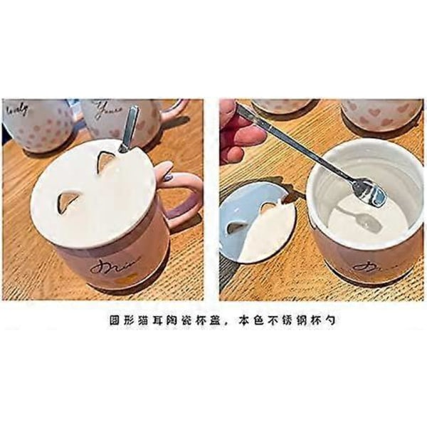 Yksisarvinen muki kannella ja lusikalla 3D Söpö Keraaminen Kahvi Tee Kuppi Pari Muki Setti Syntymäpäivälahja Naisille Ystäville Rakastavaisille (kissa sydän 430 ml)