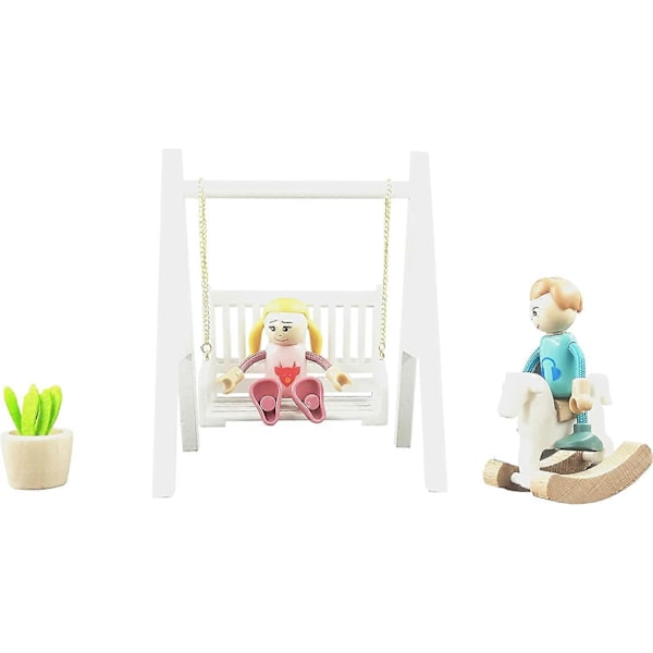 Puinen nukkekodin huonekalusetti, nukkekodin keinusetti, nukkekodin miniatyyritarvikkeet, 1:12 mittakaavan unelmatalo.