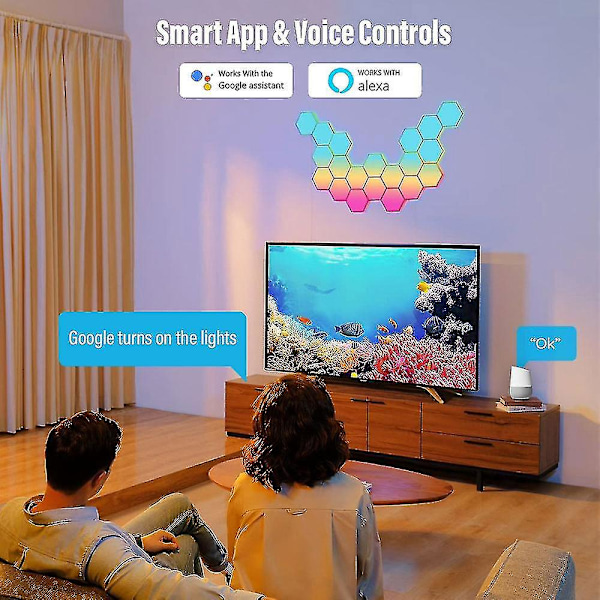 Bluetooth RGB Hexagon LED Vägglampa Set för Inomhus Dekoration - App Fjärrkontroll, Perfekt för Datorspelrum och Sovrumsbelysning (5 st)