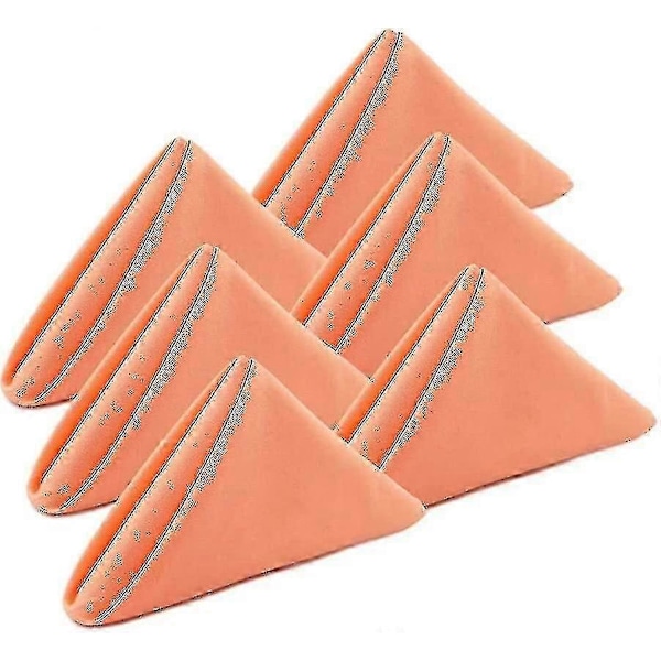 Laxfärgade tygservetter 100% bomull, set om 6. Orange rosa köksservetter