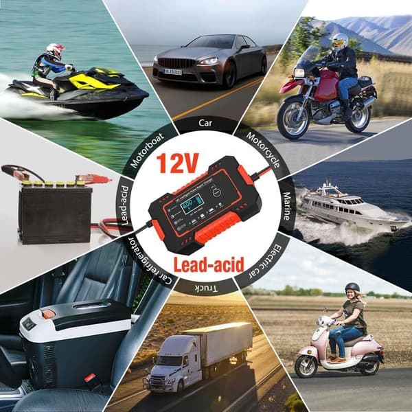 12V 6A Smart Batterilader – Desulfator med temperaturkompensasjon – LCD-skjerm – For blybatterier