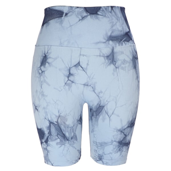 Yoga-shorts med hög midja, tie dye, stretchiga, slim fit, havsblå, träningsyogashorts för träning L