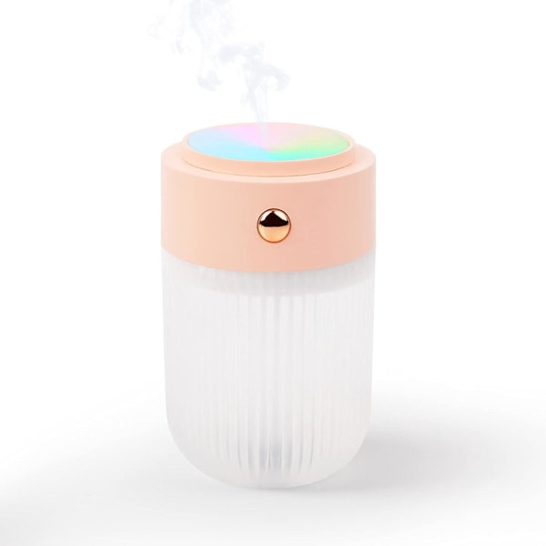 Mini fargerik luftfukter fargelampe nattlys 250ml kontor soverom lett å bære, (rosa)