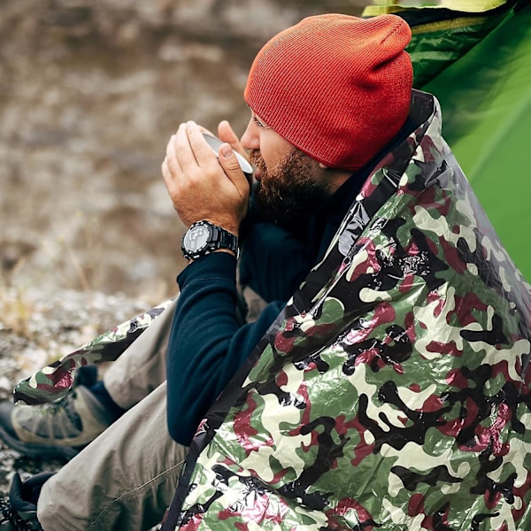 2 KPL Pelastuspeite Uudelleenkäytettävä Pelastussäkki Ulkoiluun, Retkeilyyn ja Vedenpitävä Pelastusbivy-pussi Selviytymisvälineet Vedenpitävä Vaellus Lämpöpeite