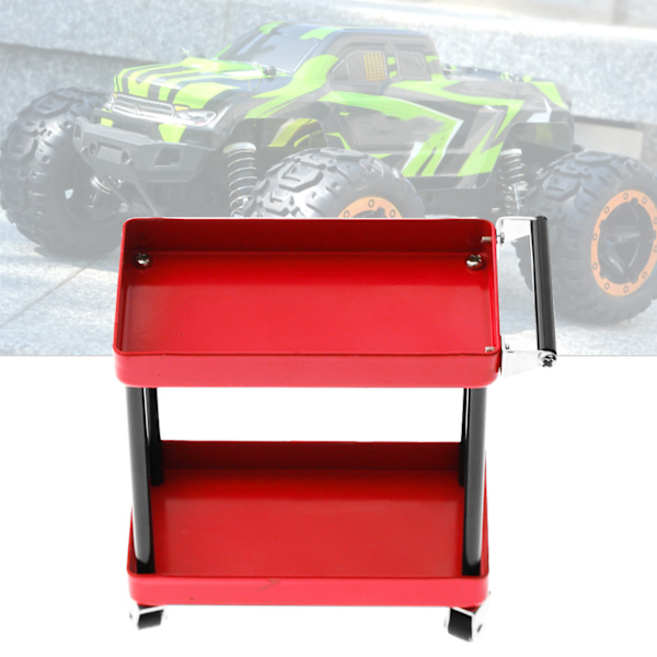 Mini 2-nivåers verktygsförvaringsvagn Mobil verkstad Garage Reparation RC-tillbehör för 1/8 1/10 1/12 1/16 skala modell Stor storlek Rouge