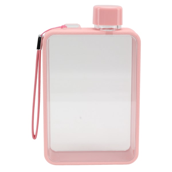 Platt vattenflaska plast läckagesäker transparent fyrkantig bärbar A5 papper vattenflaska 380ml rosa