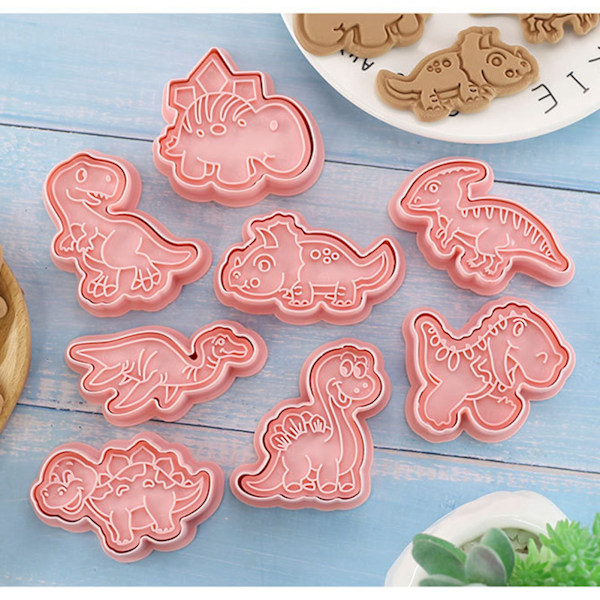 Dinosaur Cookie Form Sød Mad Grade Plastik 3D Dyr Bage Cutter til Kiks Kager Desserter Håndværk