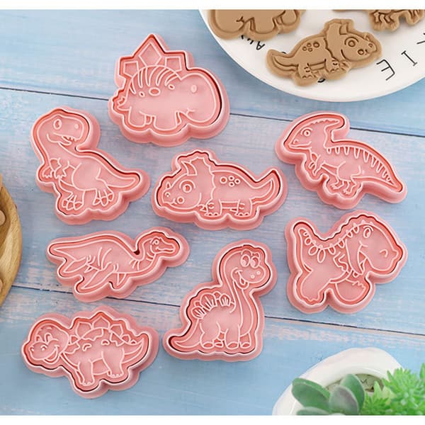 Dinosaur Kakeform Søt Matkvalitets Plast 3D Dyrebakekutter for Kjeks Kaker Desserter Håndverk