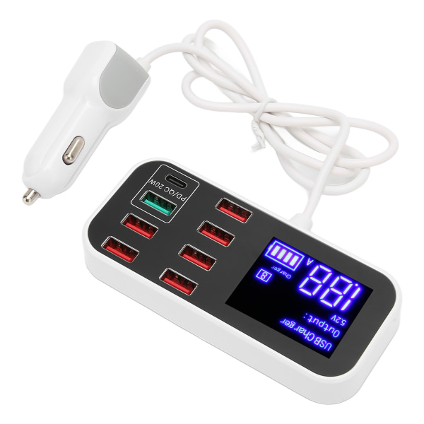 Billaddare Multi USB Laddstation 8 Port Fast PD QC 3.0 Typ C Port Telefonhubb med LCD-skärm