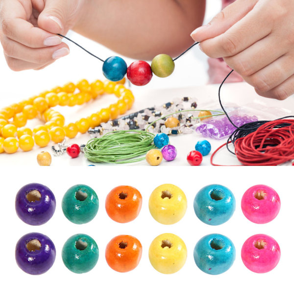 Färgglada runda träpärlor DIY Craft Beads Smycketillverkningsmaterial12mm