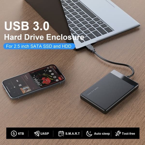 Bärbar USB 3.0 extern kapsling för 2,5\" hårddiskar och SSD:er, extern SATA-kapsling