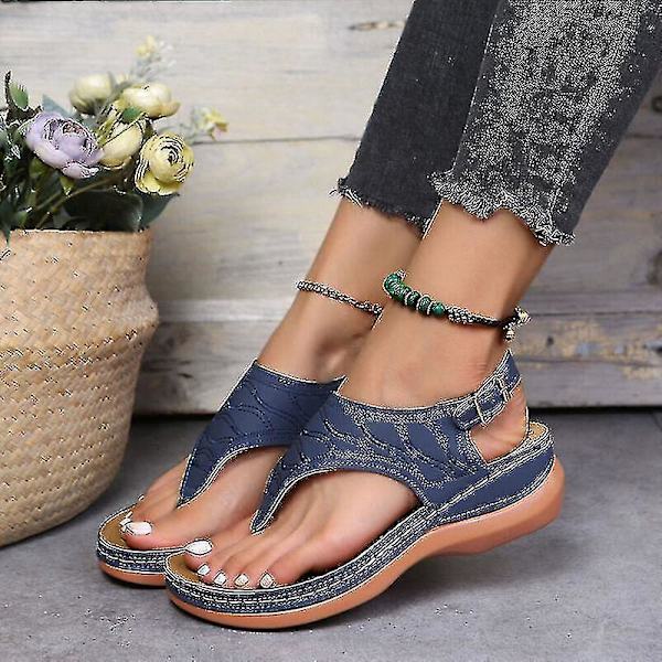 Ortopediske Navy Blå Kvinner Casual Flat Flip Flops Lav Kile Sandaler UK2 (EU35)
