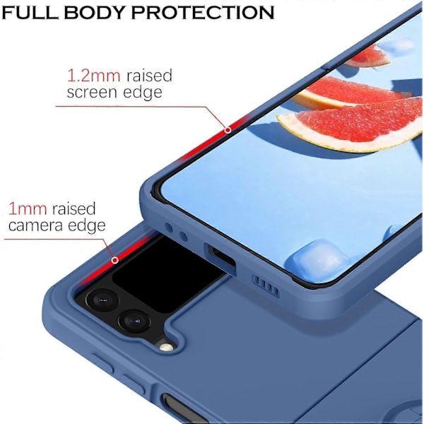 Kotelo Samsung Galaxy Z Flip4 5G:lle nestemäisellä kumilla ja 360-rengastelineellä, Samsung Galaxy Z Flip 4 -kotelo, silikoninen iskunkestävä suojus, Samsung Z Flip4 - Safiiri