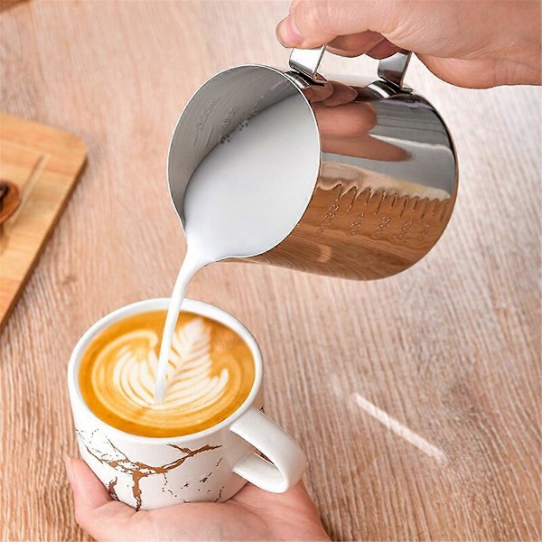 Latte art-kopp, rostfritt stål, latte art-cylinder, graderad kopp